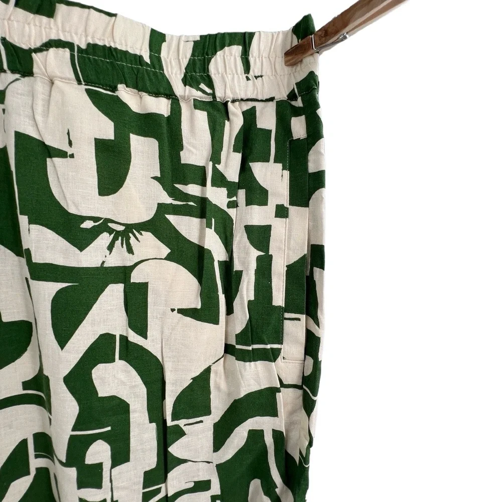 Universal Standard Linen Pants Wide Leg Green‎ White Print Size 4XL (38-40) New
